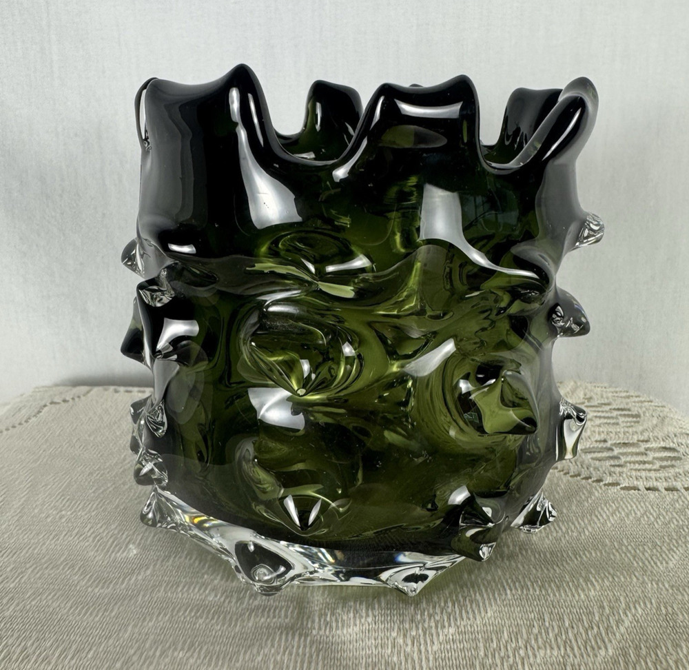 Vintage Brutalist Green Thorn Vase MCM